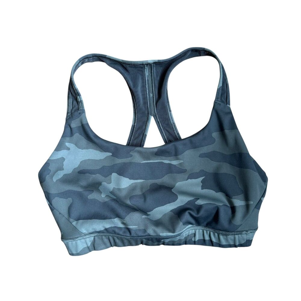 Athleta Contender Green/Grey Camo Sports Bra Size S Camouflage Athletic Workout